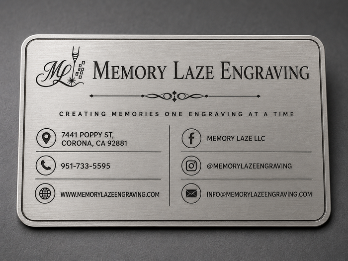 Silver-finish stainless steel business card for custom laser engraving
