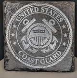 Laser engraved military logo on square natural slate coaster, view 6