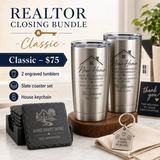 Realtor Closing Bundle Classic $75 with two engraved tumblers, slate coaster set and house keychain